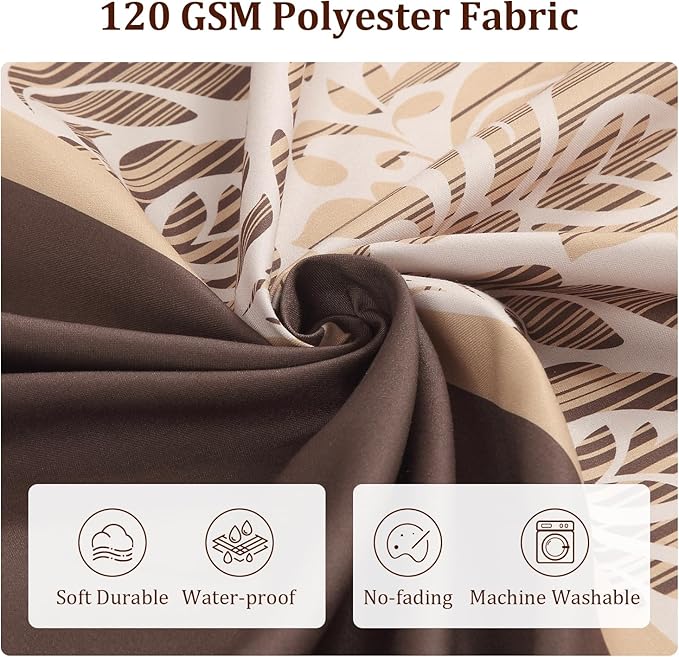 Long Brown Fabric Shower Curtain, Waterproof for Bathroom with Tan Gold Printed Boho Paisley Damask Pattern, 72" W x 78" H