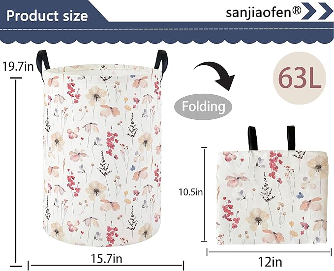 Laundry Hamper Baby Nursery Hamper Waterproof Foldable Kids Laundry Basket Kids Dirty Clothes Hampers Girl Room Decor for Home Gift Baskets(Floral)
