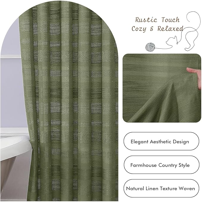OVZME Extra Long Sage Green Shower Curtain 96 Inch Long, Boho Linen Textured Soft Fabric Heavy Duty Cloth Bathroom Shower Curtain with Tassel, Tall Farmhouse Luxury Bath Decor, 72Wx96L Inches