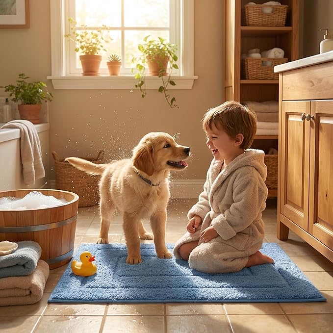GRANNY SAYS Blue Bathroom Rugs Non Slip, 20" x 32", Bath Rugs for Bath, Bathroom Rugs Washable，Absorbent Bath Mats for Bath Floor, Shower Microfiber Bath Mat for Tub