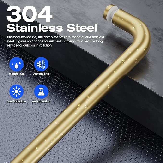 Ranbo Glass Shower Door Towel Bar 24 Inch Stainless Steel Sliding Shower Door Handle Replacement with Brass Gold Finish for Commercial and Residential Glass Doors