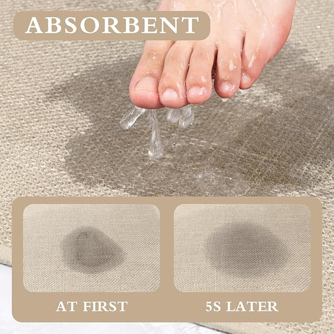 YIHOUSE Beige Bathroom Rug Sets 4 Piece, Absorbent Bath Mat for Bathroom Non Slip Washable, Bathroom Mat Quick Dry, Thin Bath Rug Set for Toilet and Floor