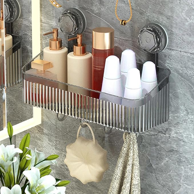 Powerful Suction Cup Bathroom Shelf Wall Mounted Rack Storage Basket Makeup Tool Stand