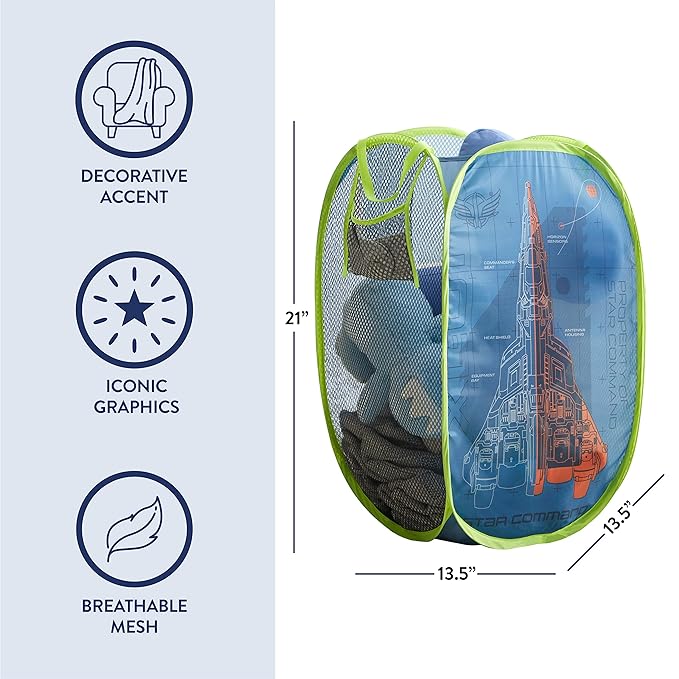Idea Nuova Pixar Lightyear Pop Up Hamper with Durable Carry Handles, 21'' H x 13.5'' W X 13.5'' L
