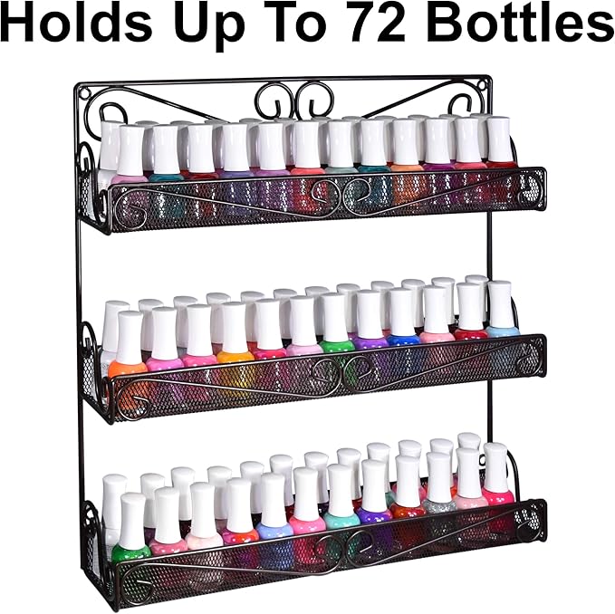 AMT 3 Tier Nail Rack, Pack Metal Wall Mount Organizer, Essential Oils Organizer, Pantry Cabinet Door Shelf Storage.Hanging Display for Spice Jars, Sauces, Cosmetic Beauty Bottles