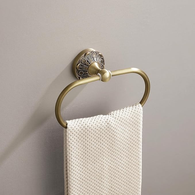 Brass Bathroom Hand Towel Holder, Antique Brass Towel Ring Holder, Vintage Wall Mounted Oval Towel Rack Hanger Home Half Round Bathroom Hardware Accessory