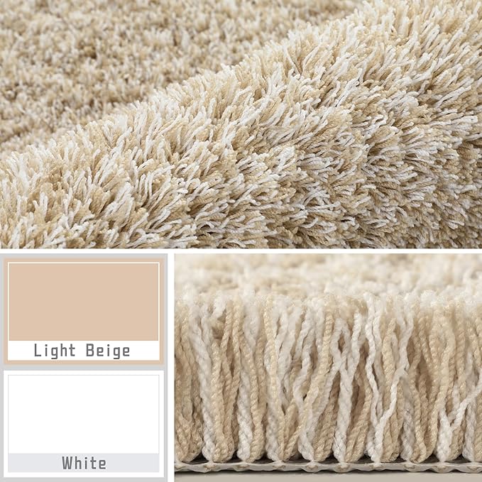 Yimobra Toilet Rugs U Shaped 24x20, Ultra Soft and Water Absorbent Bath Mats, Non Slip Fluffy Luxury Microfiber Contour Bath Rugs for Toilet, Dry Quick, Machine Washable, Light Beige and White