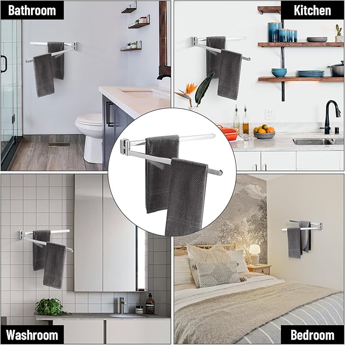 BGL Swivel Towel Bar Chrome,Two Arms Wall Mount Towel Hanger Holder for Bathroom Organizer