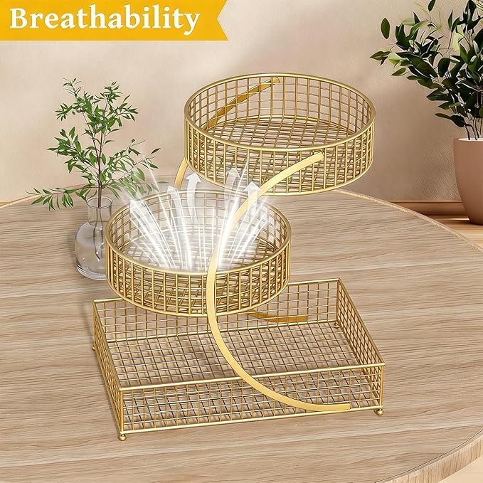 Makeup Organizer Countertop for Vanity, 3 Tier Metal Bathroom Countertop Organizers Skincare Storage Holder Perfume Cosmetic Display, Multi-Use Storage Rack for Bedroom & Kitchen (Gold(Redonda))