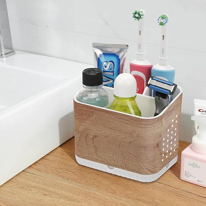 PARKMANI Toothbrush Holders for Bathrooms, Kids Electric Toothbrush and Toothpaste Holder, Toothbrush Caddy Organizer, 4 Slots Tooth Brushing Stand for Bathroom Organizer Countertop (Wood Grain)
