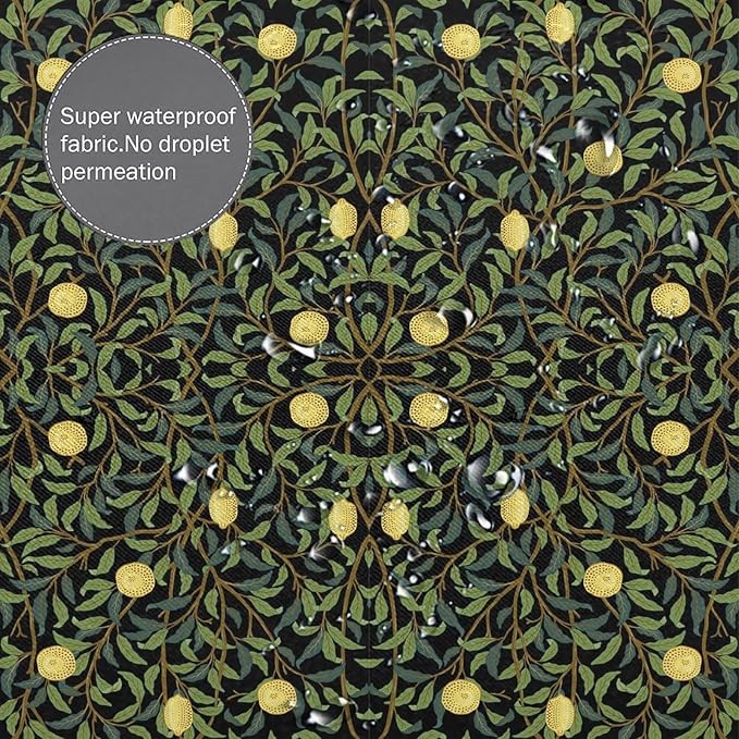 Vintage Botanical Shower Curtain William Morris Designs Green Jungle Fruit Print Shower Curtain Set Polyester Interior Waterproof Shower Curtain with 12 Hooks 72x72 Inches(183x183cm)