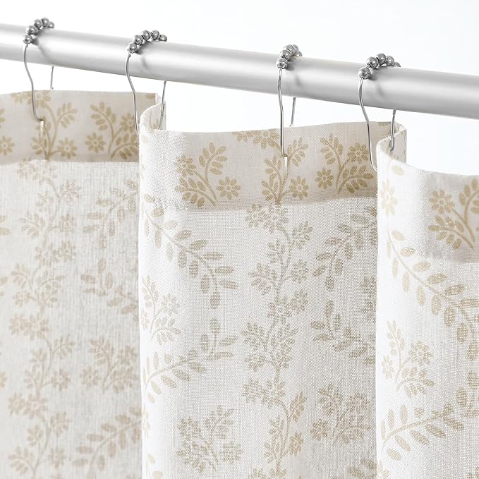 Lush Decor Doreen Delicate Floral Linen Textured Shower Curtain Single 72" W x 72" L Neutral - Floral Shower Curtains for Bathroom - Bathroom Curtain