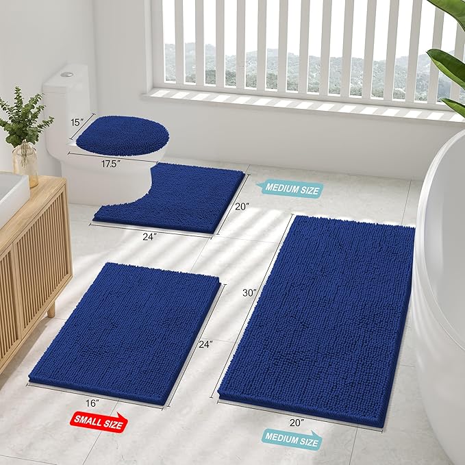 Smiry Luxury Chenille Bathroom Rugs 34x21, Extra Soft and Absorbent Shaggy Bath Mat, Machine Washable, Non-Slip Plush Carpet Runner for Tub, Shower, and Floor, Home Decor Accessories, Royal Blue