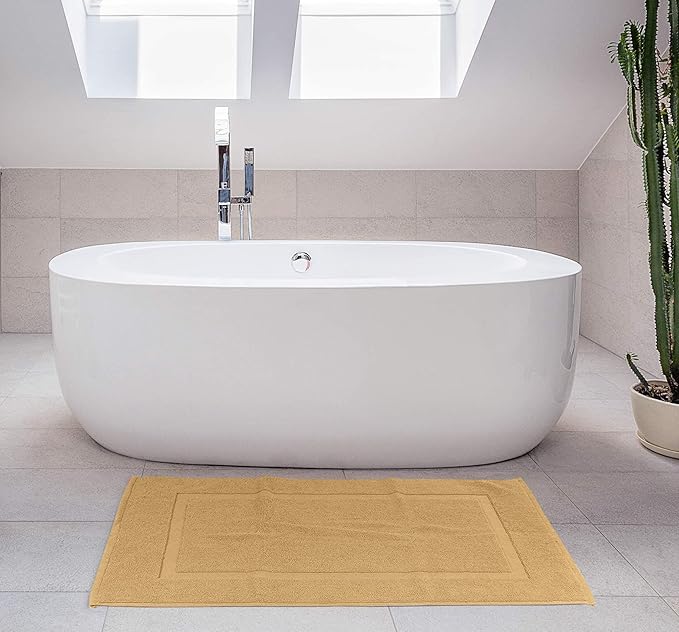 Utopia Towels Cotton Banded Rug, Bath Mats, Not a Bathroom Rug, 21 by 34 Inches, 100% Ring Spun Cotton, Highly Absorbent Shower Bathroom Floor Mat, Champagne, 2 Pack
