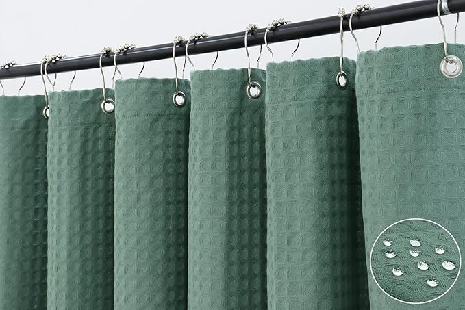 PurpleEssenecs Shower Curtain - Waffle Textured Heavy Duty Thick Fabric for Bathroom, Luxury Weighted Cloth Bath Curtain - Spring Easter Summer - 36" W x 72" L - Pack of 1 - Sage Green