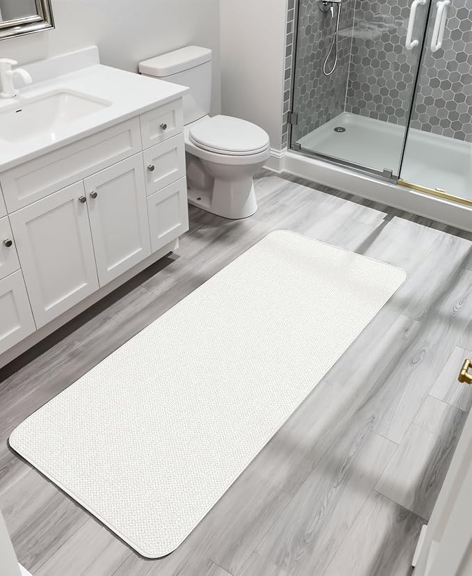 Bath Mat,Ultra Thin Bathroom Runner Rugs,Large Bath Mats for Bathroom,Quick Dry,Non-Slip,Machine Washable,Low Pile,Bath Rug,Shower Outside,Sink,Home Decor Accessories.Cream,3'x5'(36x60inch)