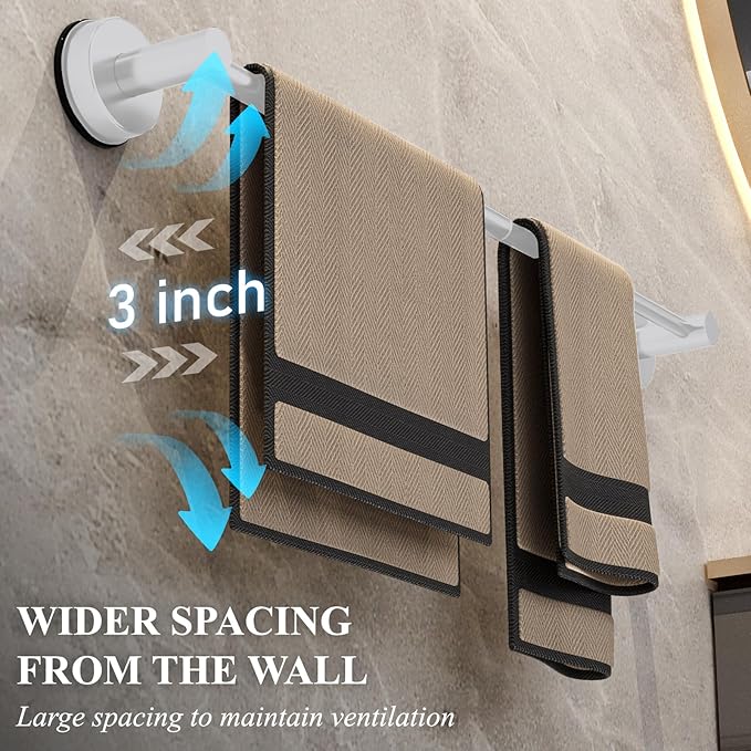 Towel Bar for Bathroom Wall,Adjustable 12~21 Inch Towel Racks for Bathroom Wall Mounted, Towel Holder for Glass Shower Door,Apparment Essentials,Home Decor-White(2pcs)