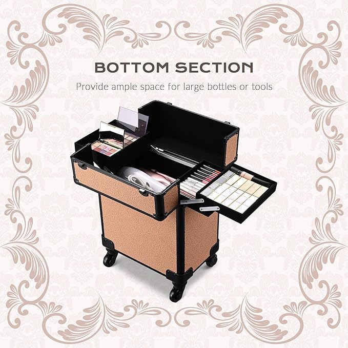 BYOOTIQUE 2-Piece Makeup Train Case Cosmetic Organizer Kit Rococo Coral Artists