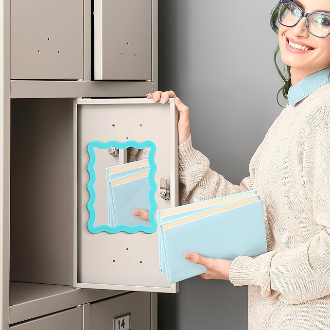 Leinuosen 1 Pcs Scalloped Magnetic Locker Mirror Small Real Glass Makeup Mirror with Magnetic Backing Cute Locker Decorations for Office Cabinet Lockers Accessories (5 x 7 Inch,Lake Blue)
