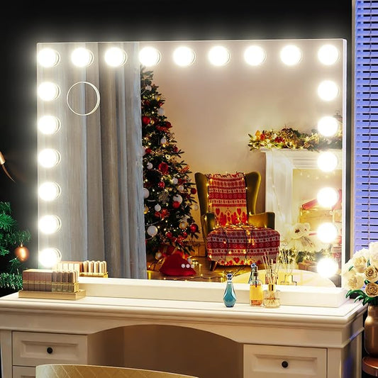 Gvnkvn 18 Extra Bulbs Vanity Mirror with Lights with USB & Type-C Charing, 32WX24L Tabletop Hollyhood Makeup Mirror, Lighted Vanity Mirror,3 Colors Modes,Touch Control,Metal Frame,White