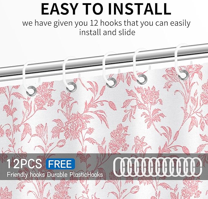 Seorsok Pink Shower Curtain,Sage Cotton Floral Cottagecore,Elegant Floral Fabric Shower Curtain Machine Washable Waterproof Bathroom Decor 36'Wx72'L inches