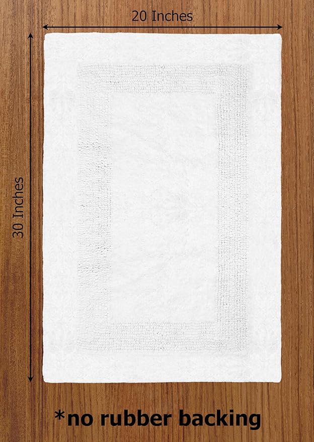 COTTON CRAFT Luxurious Bathmat Rug - Set of 2 Reversible Heavyweight Large Step Out Bath Mats for Bathroom Floor, Tub and Shower - Pure Cotton Soft Plush Absorbent Tufted Racetrack Mat - 20x30 - White