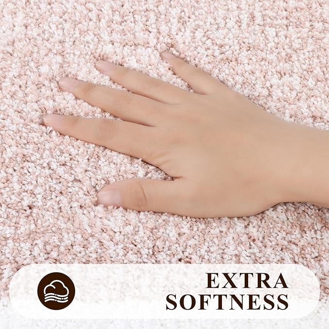 Pauwer 3-Piece Bathroom Shower Rug Set with U-Shaped Contour Toilet Mat, Absorbent Microfiber Plush Bath Mats, Non-Slip, Machine Washable Shaggy Bathroom Floor Mats, Dusty Pink