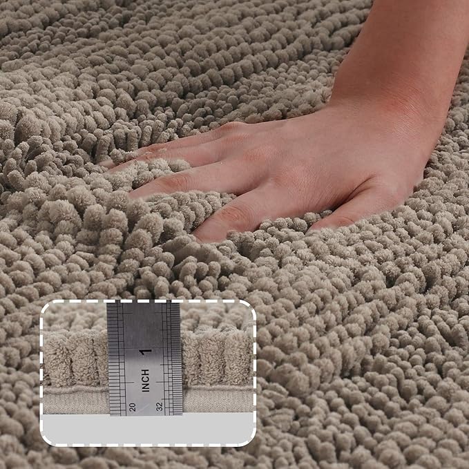 Turquoize Bathroom Rugs Shaggy Chenille Bath Rug Non Slip Thick Shaggy Bath Mats for Bathroom Chenille 1-Piece Bath Mat Set, Soft Super Absorbent Shower Rug Washable Mats, 20"x32", Taupe