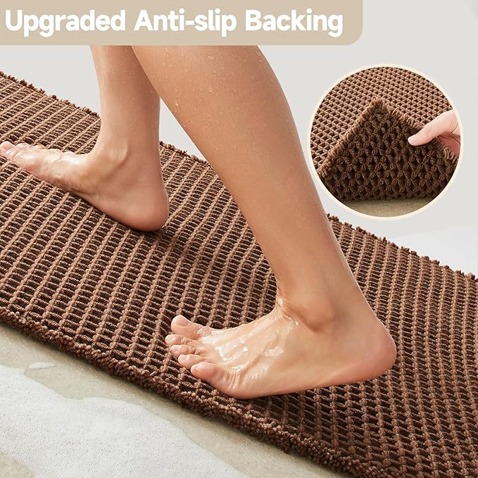 Waffle Runner Rug Bathroom, Long Boho Bathroom Rugs Non Slip Washable Super Absorbent Quick Dry Farmhouse Bath Decor, 60"x24" Mocha