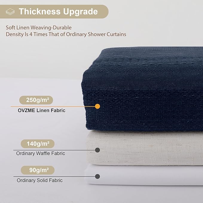 OVZME Navy Blue Shower Curtain 78 Inch Long, Boho Farmhouse Thick Linen Textured Fabric Shower Curtain with Tassel, Minimalist Striped Weighted Machine Washable Bathroom Decor, 72Wx78L Inches