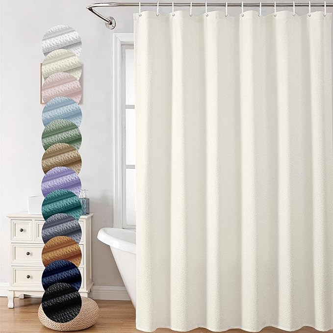 OVZME Berry Cream Extra Long Shower Curtain 72 x 84 Inch, 3D Embossed Textured Fabric Shower Curtain for Bathroom, Hotel Spa Bathroom Curtains, Water Repellent Machine Washable