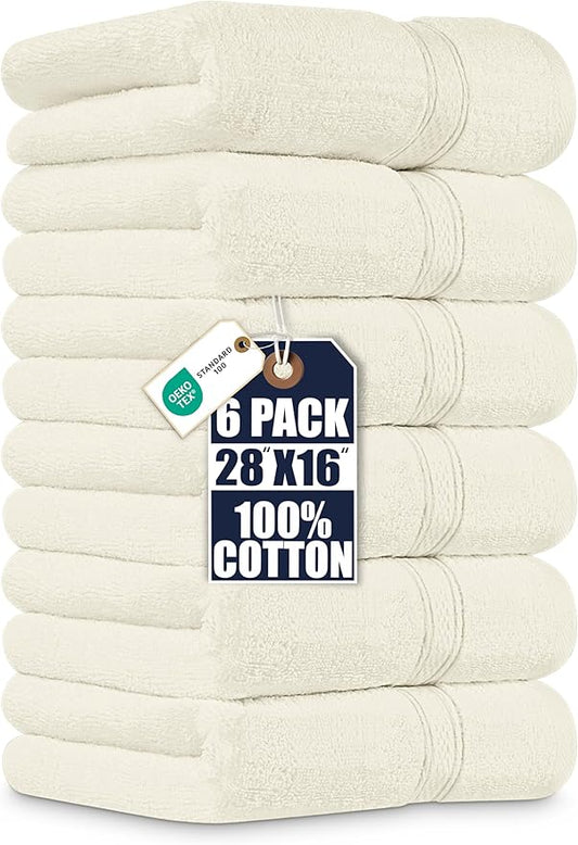 Utopia Towels 6 Pack Premium Hand Towels Set, 16 by 28 inches, 100% Ring Spun Cotton, Ultra Soft and Highly Absorbent 600GSM Towels for Bathroom, Gym, Shower, Hotel, and Spa, Ivory