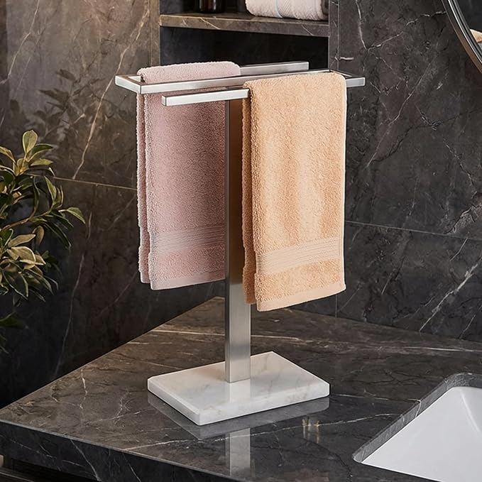 KES Hand Towel Holder for Bathroom, Countertop Towel Stand with Weighted Marble Base, S-Shape Hand Towel Rack Stand Freestanding Counter Top 18/8 Stainless Steel Brushed Finish, BTH223-2