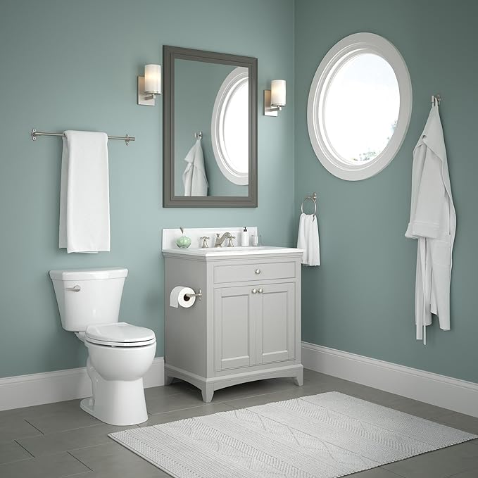 Franklin Brass Calloway 4-Piece Bathroom Set Satin Nickel 18" + 6" Towel Rack, Toilet Paper Holder, Hand Towel Holder, Hook | 4-Piece Bath Hardware Accessories Set CLWY64-SN