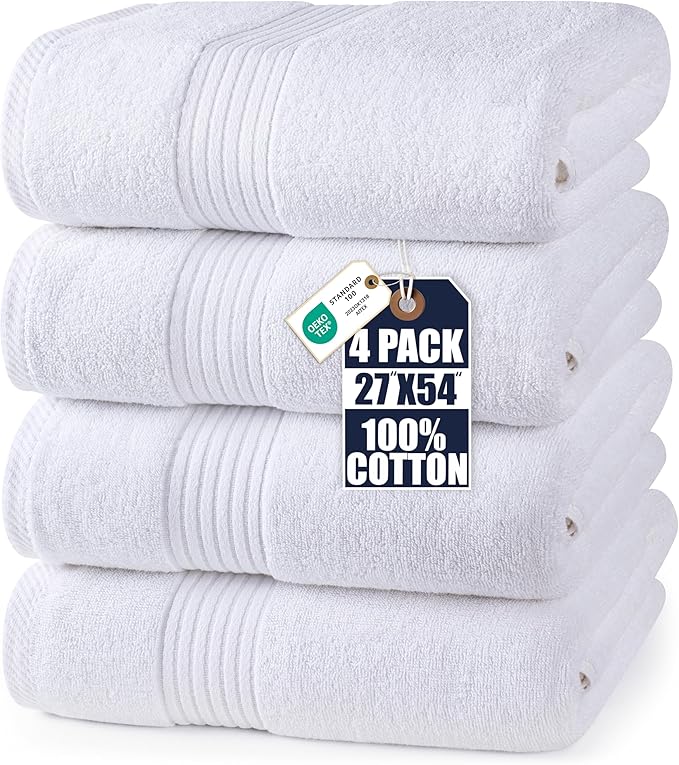 Utopia Towels Luxurious Bath Towels Set, 27 x 54 Inches 100% Ring Spun Cotton, 4 Pack White