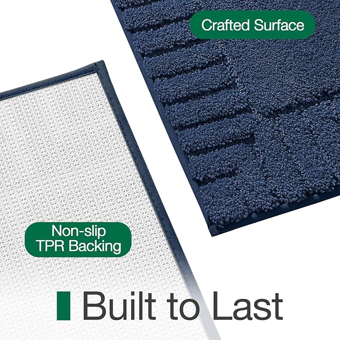 LUMI Bathroom Rugs Non Slip with Rubber Backing, Extra Soft Plush Microfiber Bath Rug Absorbent, Machine Washable Bath Mat Quick Dry for Tub, Shower, Hotel, Blue, 24"x60"