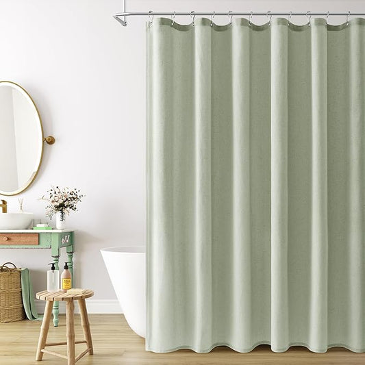 Naturoom Mist Sage Linen Shower Curtain, Country Boho Farmhouse Bath Decor Shower Curtains Neutral Cloth Weighted Textured Fabric Bath Curtain Liner with Hooks, 72x84