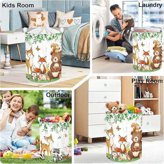 Jungle Animals Laundry Hamper Large Storage Basket Cartoon Wild Zoo Collapsible Parents Organizer Kids Toy Clothes Bins for Bedroom, Bathroom, Bear, 63L