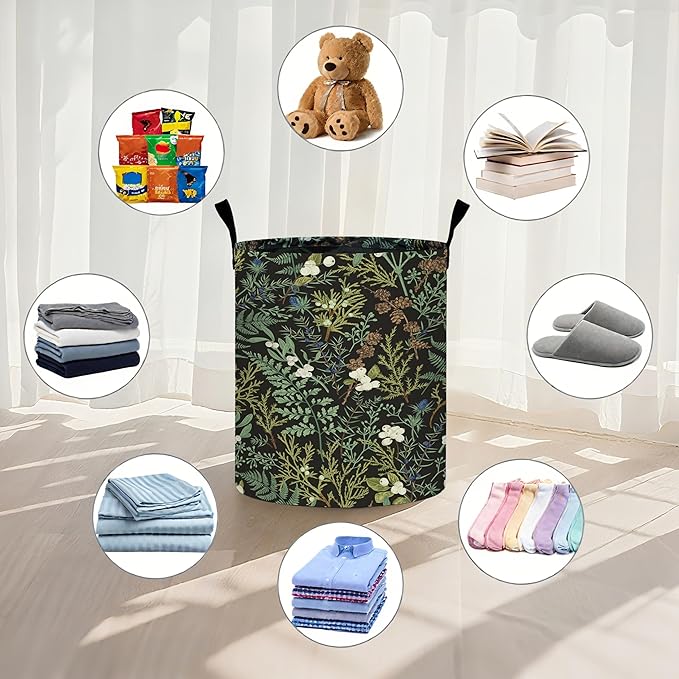 Vintage Herbs Floral Laundry Basket Laundry Hamper With Handles Collapsible Laundry Baskets Storage Basket For Room Bathroom Bedroom Decor