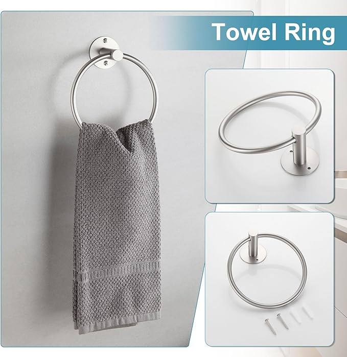 BVL Towel Racks for Bathroom 4 Pieces,Brushed Nickel Stainless Steel Bathroom Accessories Set Wall Mounted Included 24 Inches Towel bar,Towel Holder,Toilet Paper Holder,Robe Hook