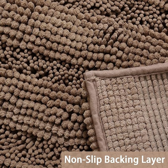 Turquoize Chenille Bathroom Rugs Set Non-Slip Bath Mats for Bathroom Super Absorbent Shaggy Rugs for Tub Shower Toilet Bath Rug Plus U Contour Rug(Oversized: 24" x 36" and 20" x 24" U), Taupe Brown