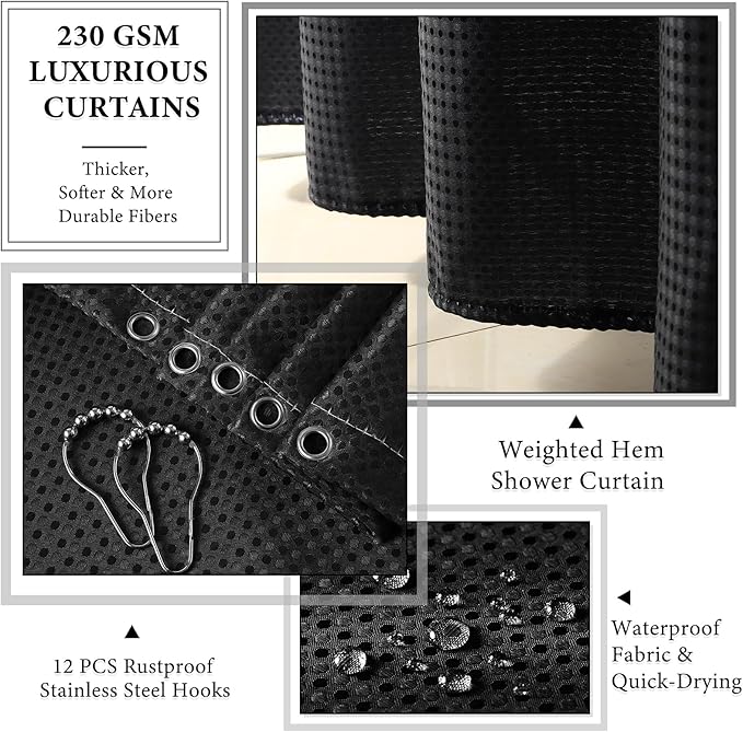 XLHOMO 24 PCS Black Bathroom Accessories Set with Shower Curtain and Rugs, Bathroom Sets with Extra Soft and Absorbent Bath Rugs Shower Curtain Black Bathroom Sets for Bath