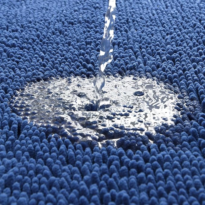 LOCHAS Luxury Bathroom Rug Shaggy Bath Mat 24 x 70 Inch, Washable Non Slip Bath Rugs for Bathroom Shower, Soft Plush Chenille Absorbent Carpets Mats, Blue
