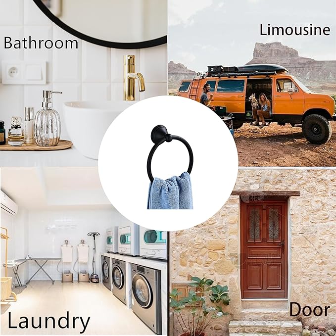 Towel Ring for Bathroom, Matte Black Hand Towel Holder 1 Pack, Bathroom Accessories and Towel Racks for Bathroom Wall Mount