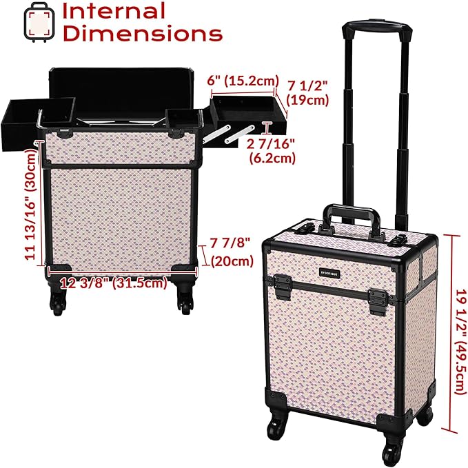 BYOOTIQUE Cosmetology Case on Wheels Cosmetic Trolley Travel Art Deco Tyrian