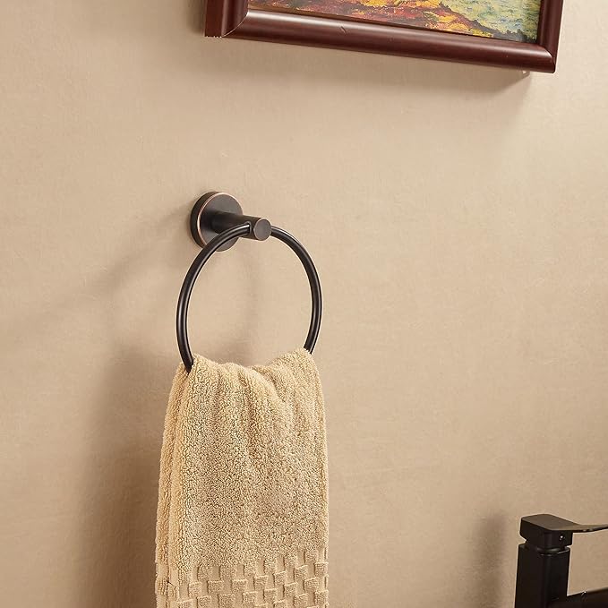 BigBig Home Bronze Towel Holder, Bathroom Towel Ring Oil Rubbed, Bath Hand Towel Rack Hanger Wall Mounted Rustic Farmhouse