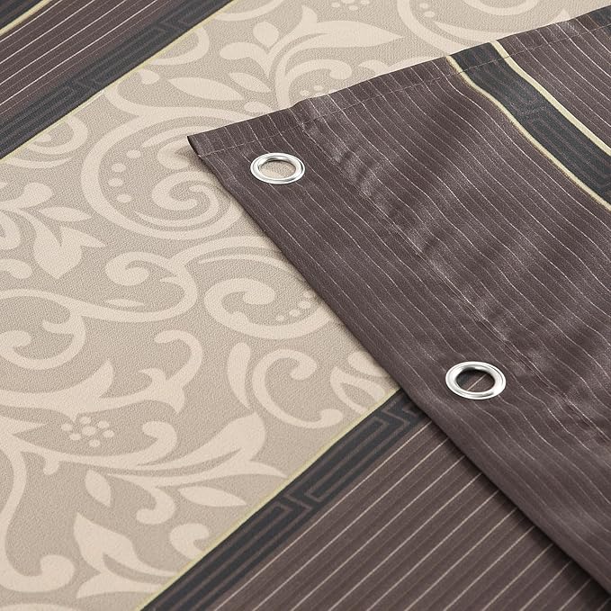 Extra Long Fabric Shower Curtain, Brown and Tan Damask Stripe Shower Curtains for Bathroom, 72" W x 84" H