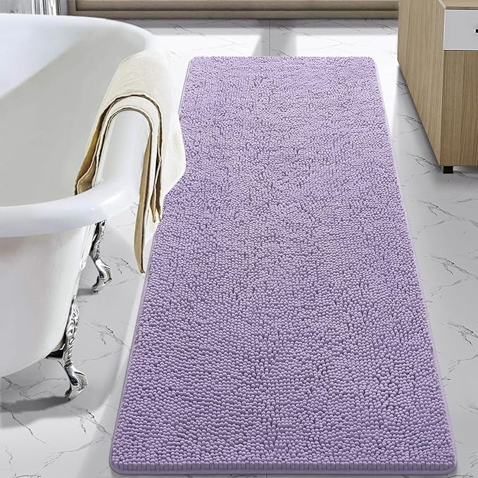 LOCHAS Luxury Bathroom Rug Shaggy Bath Mat 24 x 60 Inch, Washable Non Slip Bath Rugs for Bathroom Shower, Soft Plush Chenille Absorbent Carpets Mats, Light Purple