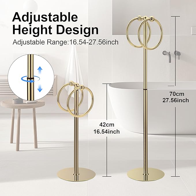 Adjustable Gold Towel Rack,Freestanding Bathroom Towel Holder