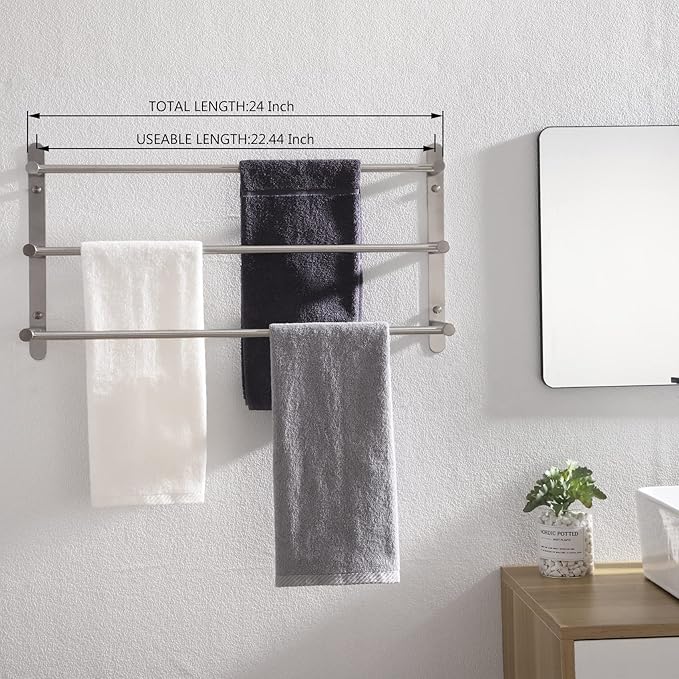KOKOSIRI Bath Towel Bars Stainless Steel Bathroom 3-Tiers Ladder Towel Rack Wall Mount Towels Shelves, Brushed Nickel, B5002BR-L24